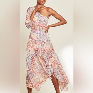 Veronica Beard One Shoulder Dress in Red and Blue